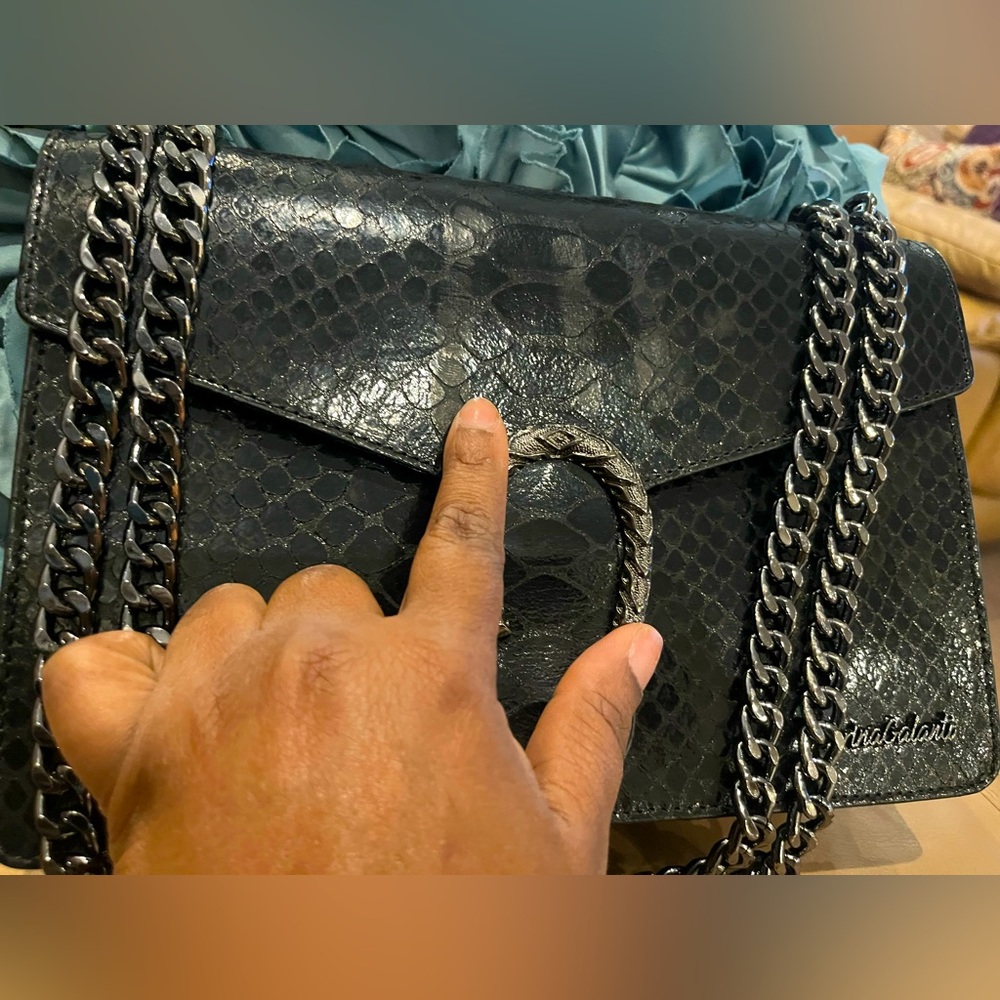 Marina Galanti 🇮🇹 Black Reptile Skin Shoulder Bag - Picture 6 of 17